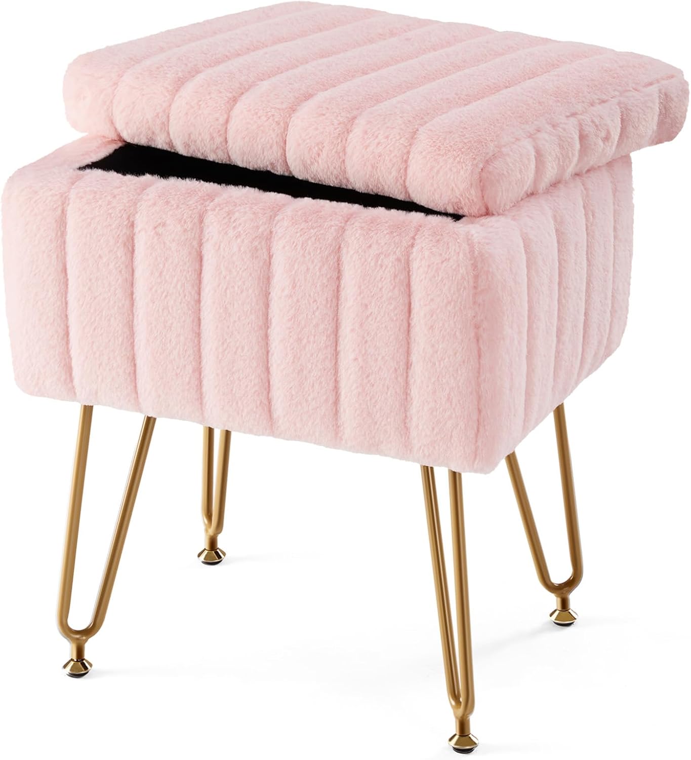 18.9H 16L 12.2W 4 Sweetcrispy Vanity Stool Chair with Storage, x x Ottoman Chair Faux Fur Soft Padded Makeup Footstools