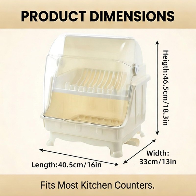 Pilipane Dish Drying Rack, Bottle Dryer Holder with Cover Lid and Removable Drainboard, Utensil and Cup Holder for Kitchen Counter, Dish Dryer Shelf, Medium Size, 16 x 13 x 18.3 Inch (White)