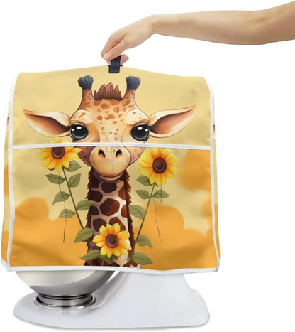 Upetstory Sunflower Giraffe Stand Mixer Cover, Compatible with Kitchen 6 & 8 Quart Bowl Lift, Dustproof with Pockets
