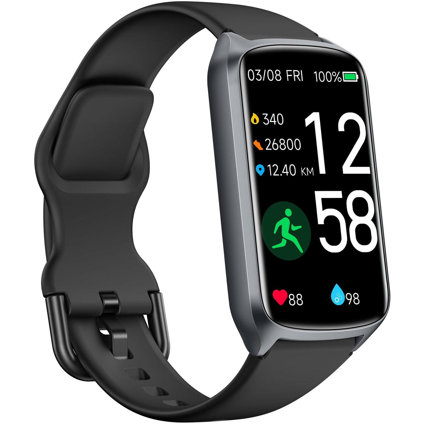 Amzhero Health Fitness Tracker with 24/7 Heart Rate, Blood Oxygen, Blood Pressure, Sleep Tracker, 5ATM Waterproof Activity Trackers with Step Tracker, Pedometer (S & L Bands Included)