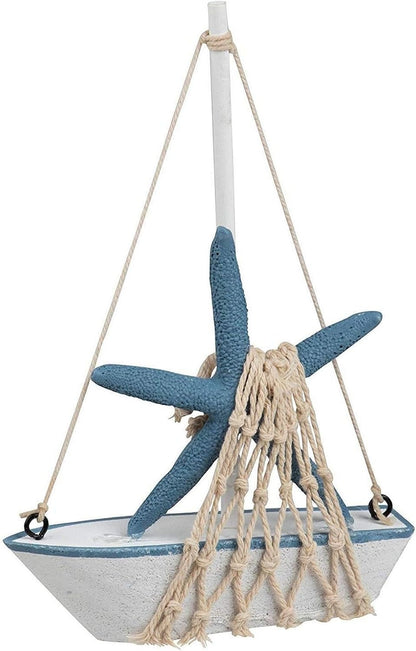Sailboat 4 Pack, 4.4 6.8 1.25 Sailboat Juvale Mini Wooden Models for Nautical Decor - x x in, Blue & White - Coastal