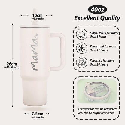 JETIKON Mama Tumbler 40 oz Cup with Lids Straws First Mothers Day Gifts for New Mom Gifts for Pregnant Mother, Mama, Mom To Be