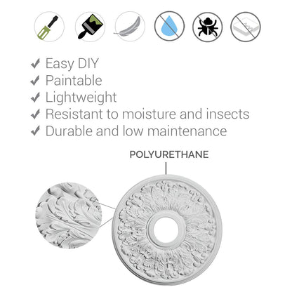 16 1/2"OD x 3 7/8"ID x 1 1/2"P Medea Ceiling Medallion (Fits Canopies up to 5 3/8")