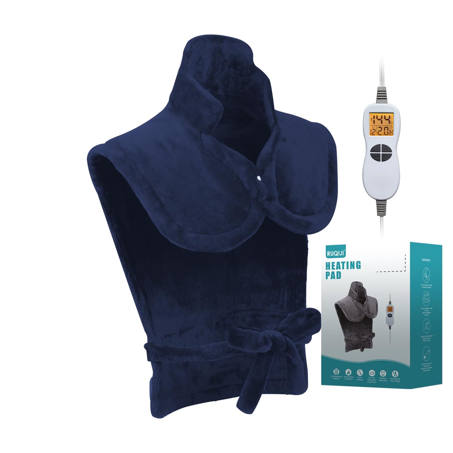 Ruqiji 17''x33'' XXXL King Size Heating Pad with 120 Minutes Auto Shut Off&6 Temperature Settings, Flannel Electric Heating Pad/Pain Relief for Back/Neck/Shoulders/Menstrual Pain/Leg Cramp (Dark Blue)
