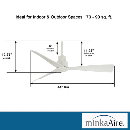 Minka Aire F786-SBR/WHF Simple - 44 Inch Ceiling Fan in Soft Brass with Flat White Blades