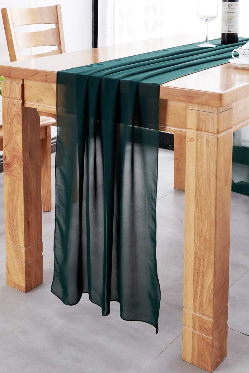 Dark Green Chiffon Table Runner 27X120 inches Sheer Long Table Linen for Wedding Party Banquets Home Decoration