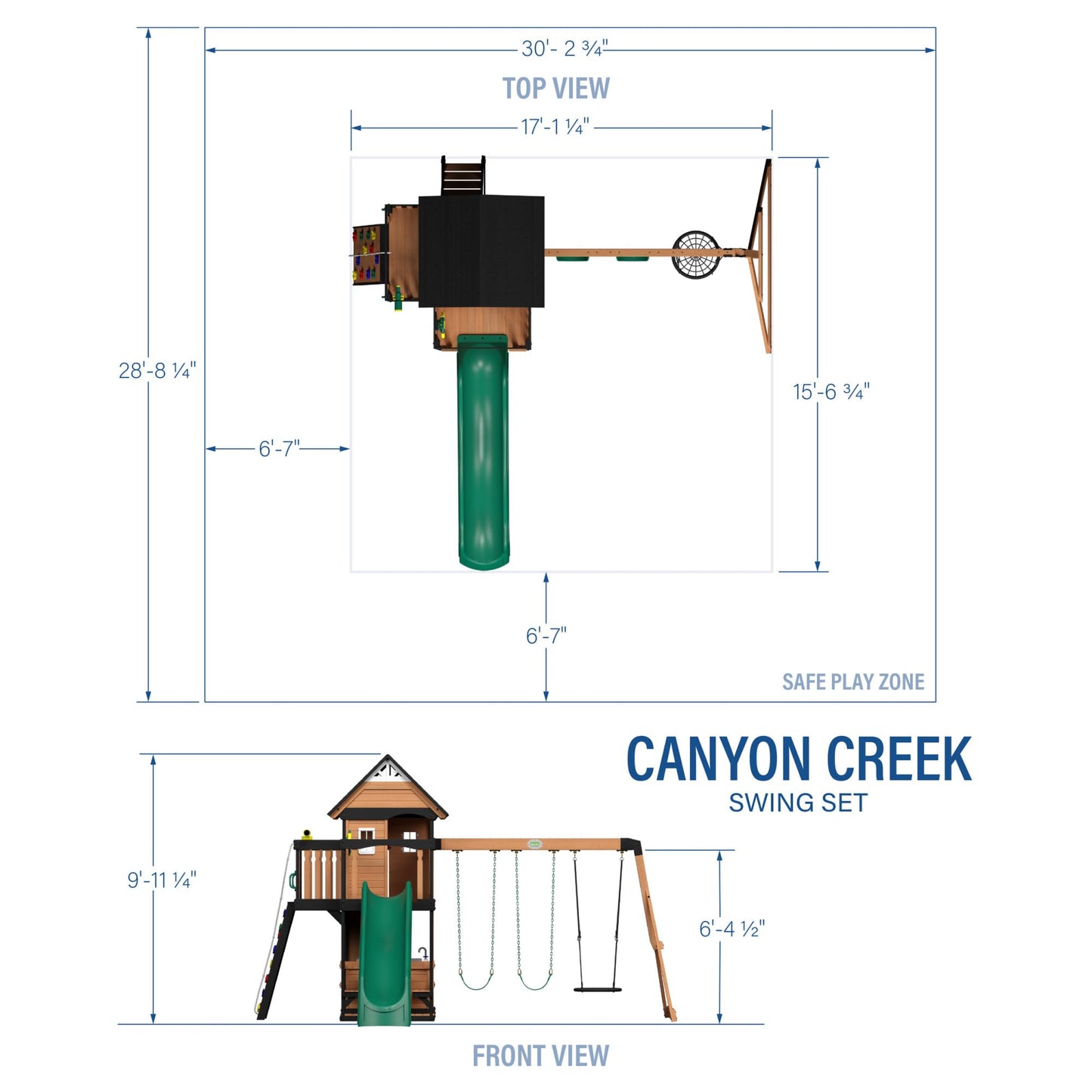 Backyard Discovery Canyon Creek Cedar Wood Swing Set with Wave Slide, Clubhouse, Play Kitchen, Picnic Area, Belt Swings, Web Swing, Rock Wall, Balconies, Playhouse, Step Ladder, Outdoor Playset