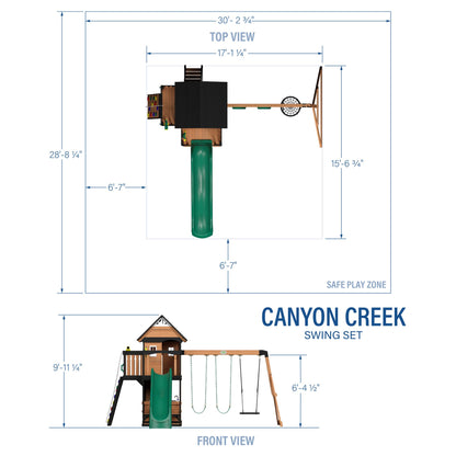 Backyard Discovery Canyon Creek Cedar Wood Swing Set with Wave Slide, Clubhouse, Play Kitchen, Picnic Area, Belt Swings, Web Swing, Rock Wall, Balconies, Playhouse, Step Ladder, Outdoor Playset