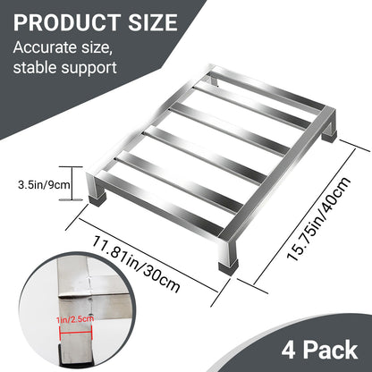 Zepkouel 4 Pack Dunnage Rack,15.7"X11.8"X3.5" Stainless Steel Dunnage Racks,Kitchen Basement Garage Storage Racks,1000 lbs Capacity (4)
