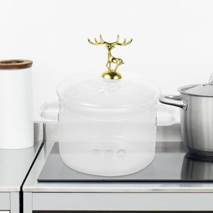 Tofficu Borosilicate Clear Soup Pot with Lid, Christmas Elk Cooking Noodle Pot, Household Kitchen Pan