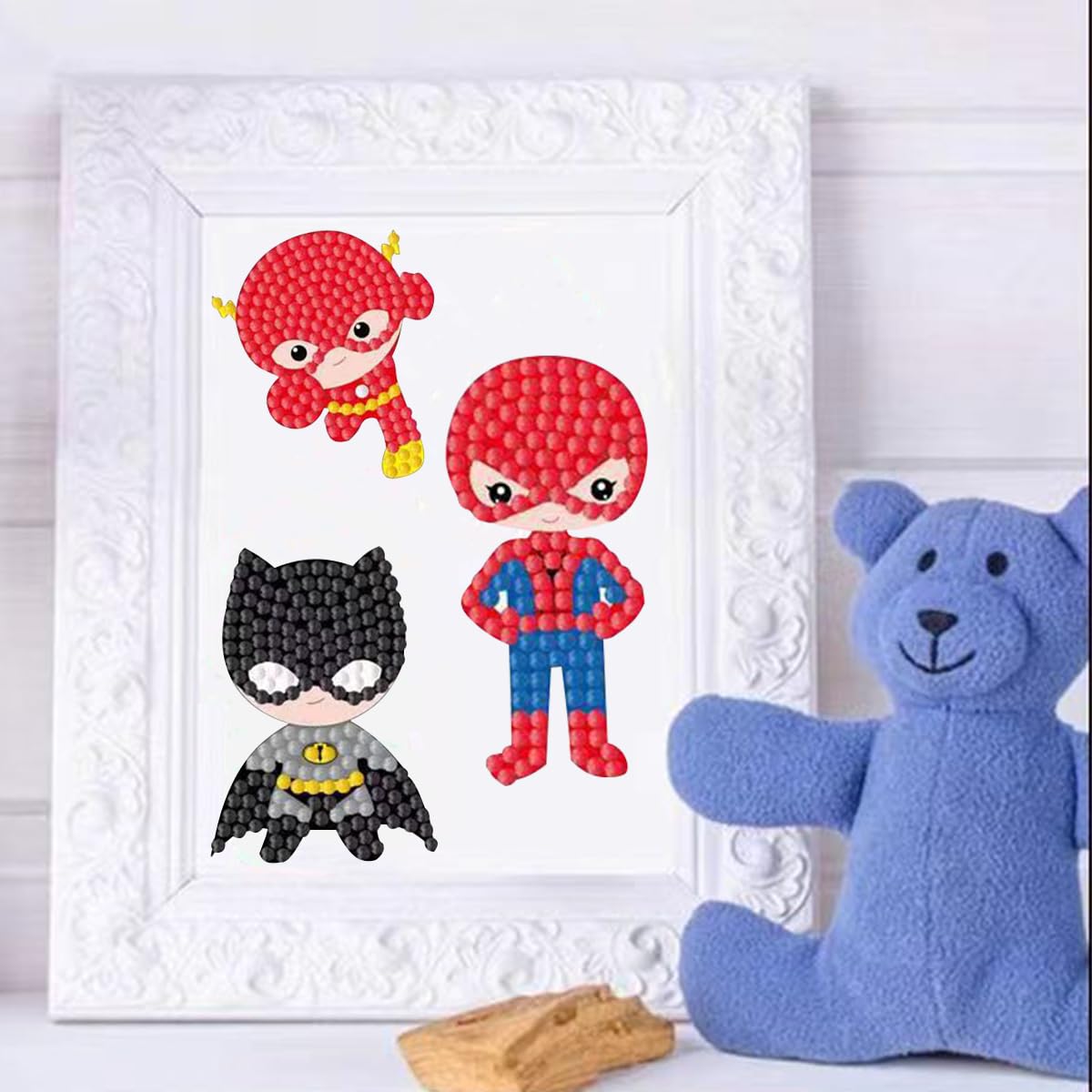 FLYSONG 5D DIY Diamond Art Stickers Kits for Kids, 20 PCS Hero Gem Stickers Beads Handmade Painting Making for Beginners Boys Children (Hero)