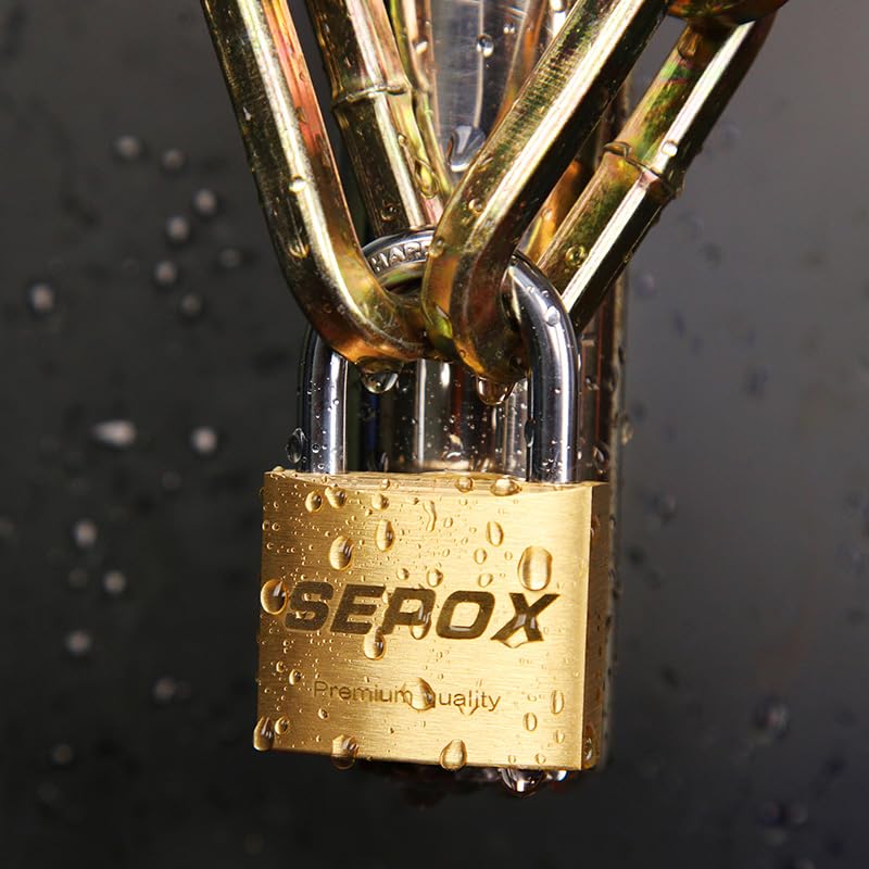 SEPOX® 3Pcs Pack Heavy-Duty Solid Brass Padlocks with Same Keys 4Pcs, Weather Proof Body 40mm 1-9/16", Anti-Rust & Anti-Cut Shackle, Outdoor Lock & Key, Keyed Alike for Gates, Shed, Fence, Gym Locker