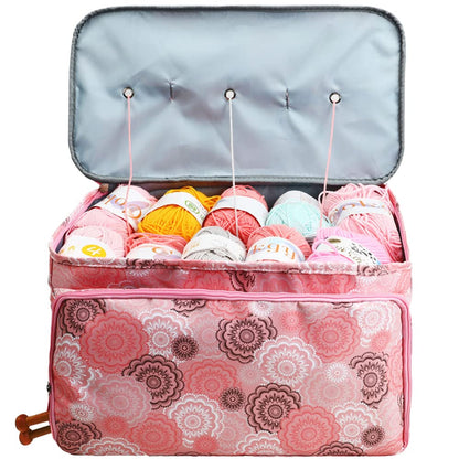 Looen Crochet Bag, Yarn Storage Organizer Tangle Free with 3 Grommets, Knitting Bag and Totes Organizer Large Craft Supplies for unfinished projects (Pink)