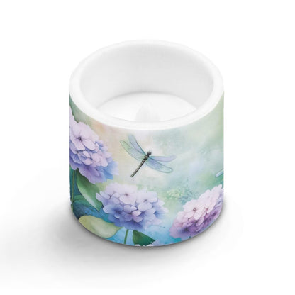 Cozeyat Hydrangea Dragonfly Elegant Flameless Candles 4 Pack Waterproof Battery Operated LED Pillar Candles with Remote Control Timer for Home Patio Garden Decoration