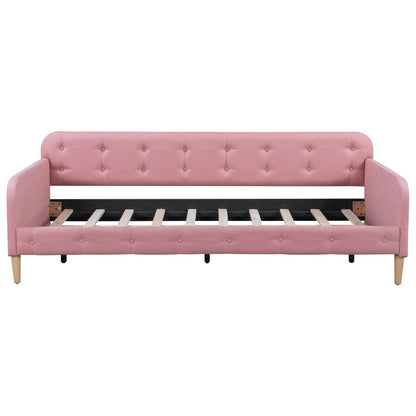Bellemave Twin Upholstered Daybed with 4 Support Legs, Corner Bed, Upholstered Bedframe for Kids,Teens,Adults, Pink (Linen)