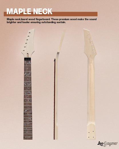 Leo Jaymz DIY Electric Guitar Kits in IBZ Style - Mahogany Body and Maple Neck - All Components Included (7V)