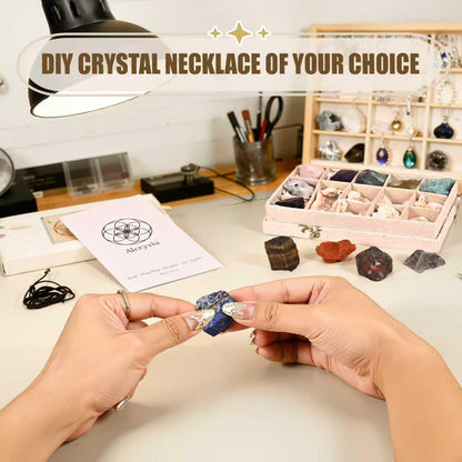 Alcrysia Set of 12 Raw Crystals and Healing Stones, One Stone for Each Month, Chakra, Meditating and Energy Healing Stones, DIY Necklace kit and Clear Quartz Necklace, Handcrafted Gift for Women