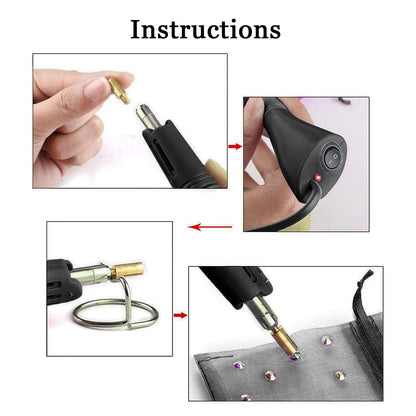 Hotfix Rhinestone Applicator, 7 in 1 Professional Iron-on DIY Hot Fix Tool Rhinestone Setter Applicator Wand Crystal Gem Tool Kit with 7 Different Sizes Tips, Support Stand (Black)