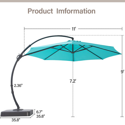 EO Living Outdoor Patio Umbrella with Base included, 11 FT Deluxe Curvy Cantilever Umbrella Heavy Duty Offset Hanging Umbrella with 360° Rotation for Pool, Garden, Backyard, Deck (Turquoise Blue)