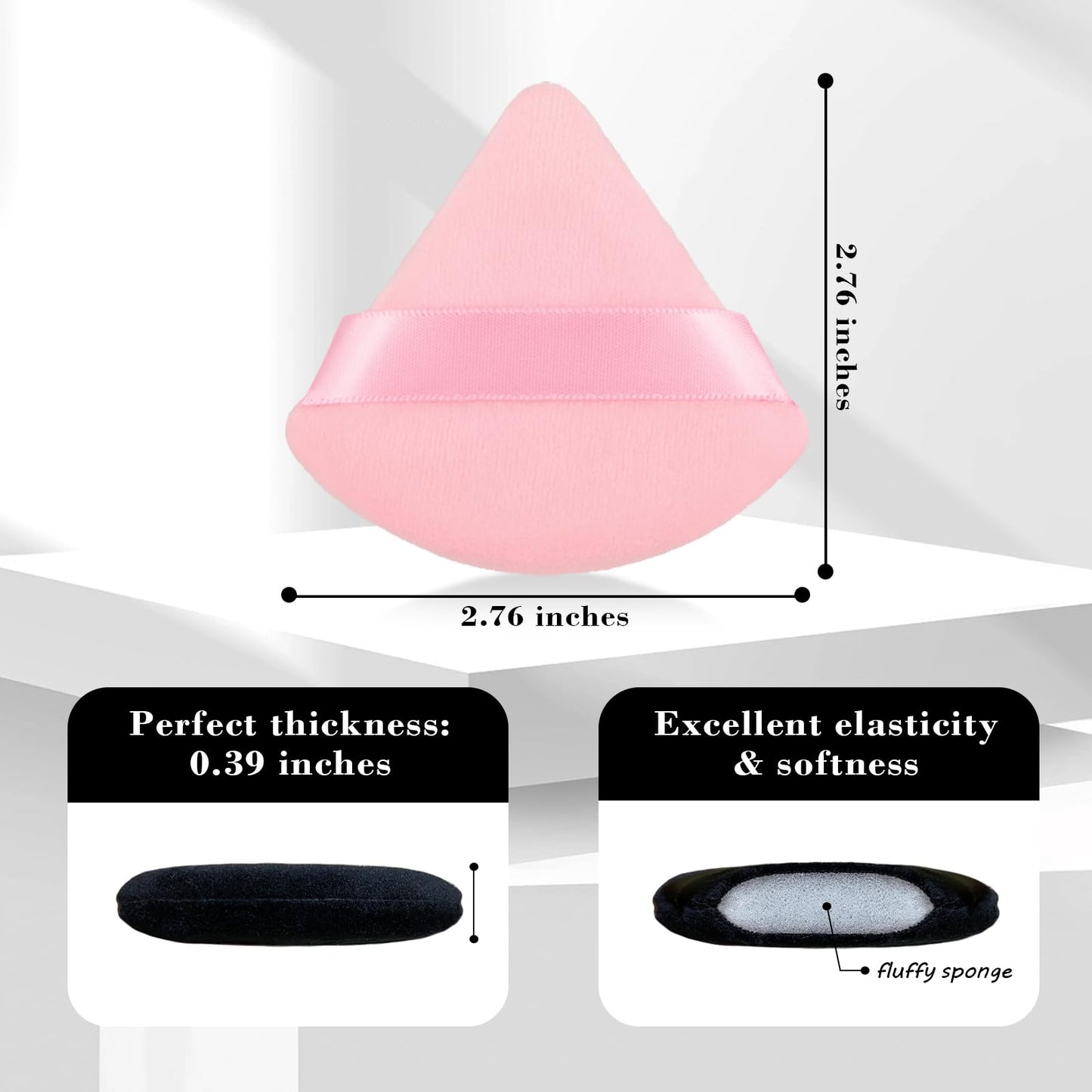 8Pcs of Triangular Powder Puff Makeup Sponges, Made of Super-soft Velvet, Designed for Contouring, Eye, and Corner, Beauty Blender Foundation Mixing Container.(Black)