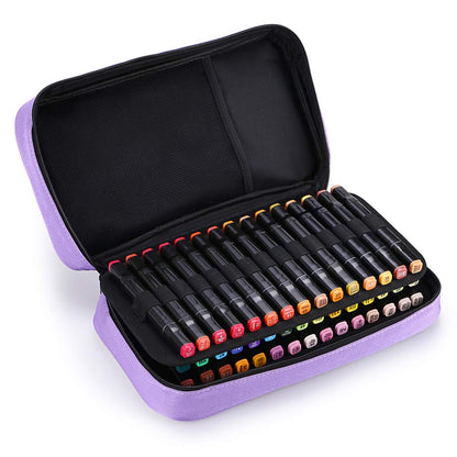 BTSKY Art Marker Carrying Case Lipstick Organizer-60 Slots Canvas Zippered Storage for Touch Spectrum Noir Paint Sharpie Markers, Empty Wallet Only (Purple)