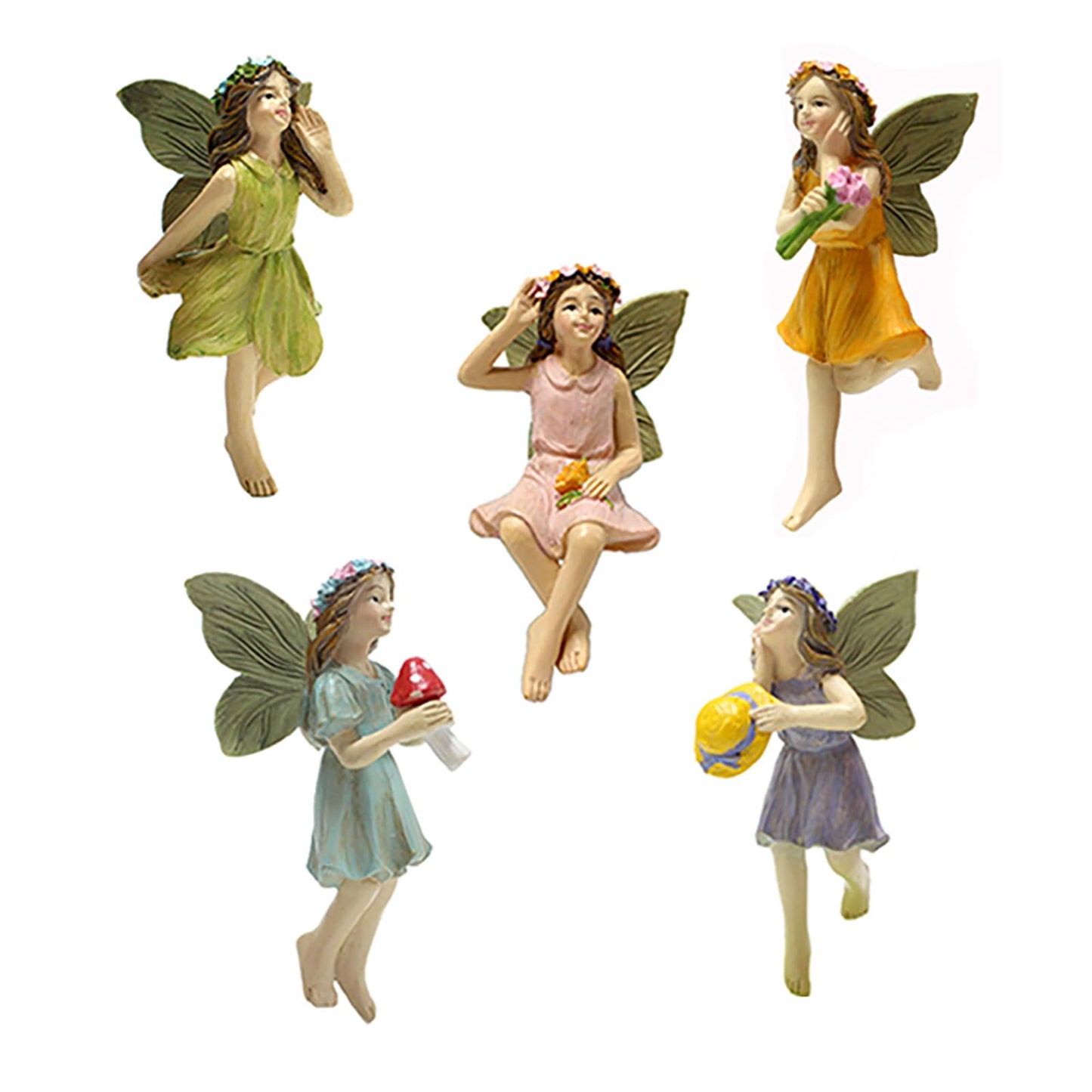 CUIWEI 5 Pcs Mini Garden Figurine Set Miniatures Fairies Statues Without a Stick for Outdoor Lawn Yard Home Decor Lovely Resin Fairy Flower Pot Angel Accessories