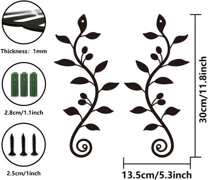 WADORN 2 Pieces Metal Wall Decor, Black Olive Branch Leaf Wall Art Decoration, Wrought Iron Scroll Vine Art for Indoor