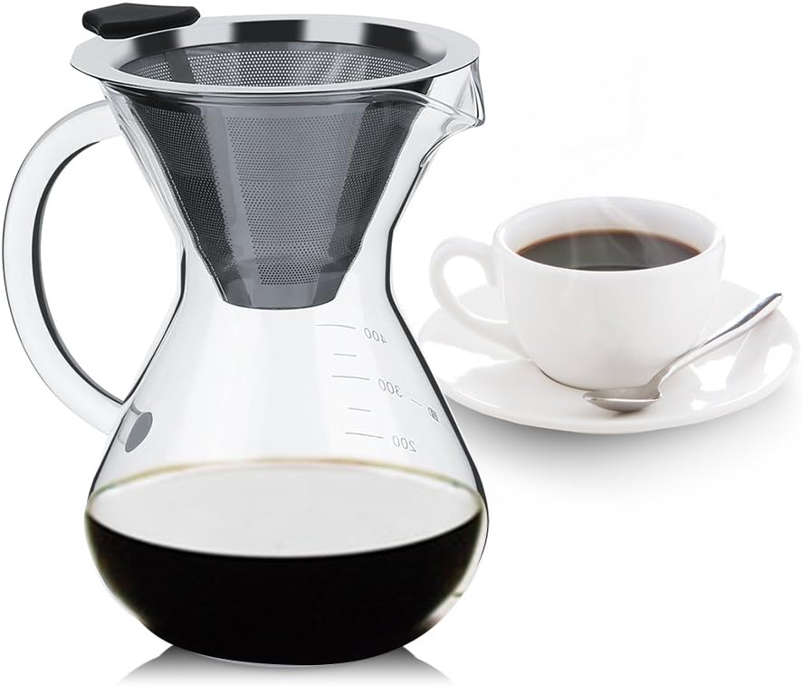 Pour Over Coffee Maker, 400ml Glass Coffee Pot, Dripper Brewer, Glass Carafe for Home Travel