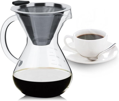 Pour Over Coffee Maker, 400ml Glass Coffee Pot, Dripper Brewer, Glass Carafe for Home Travel