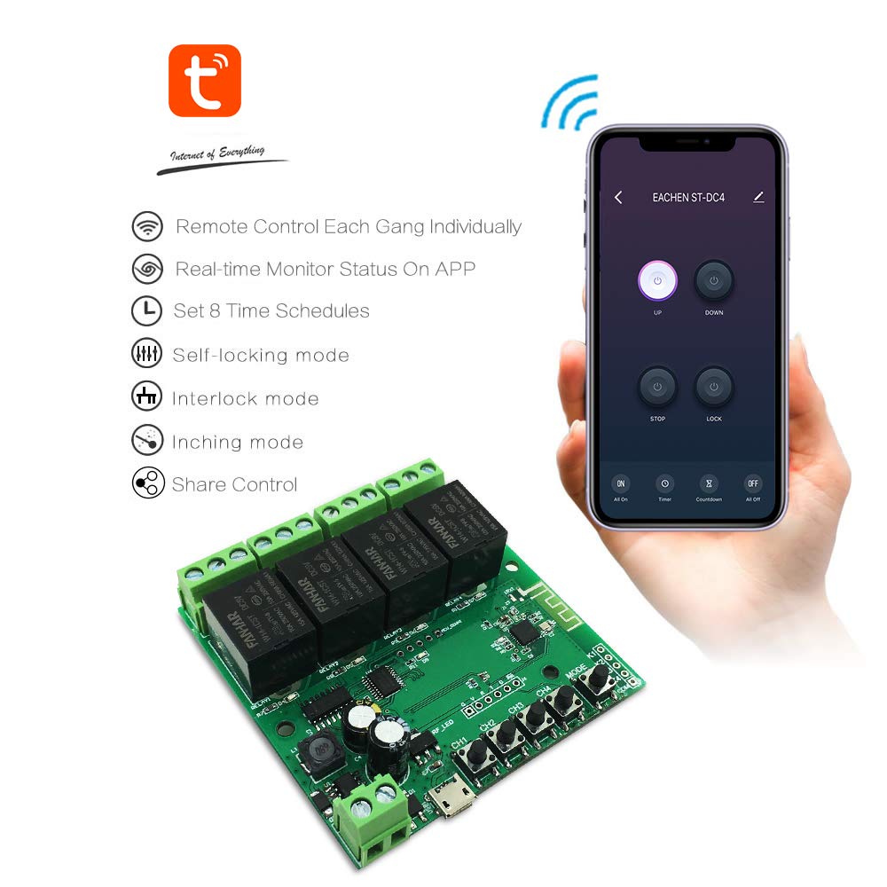 Newgoal 4-Channel WiFi Smart Switch Relay Module, TUYA/Smart Life App for Smart Home Remote Control, Momentary Time Adjustable, Compatible with Alexa/Google Assistant
