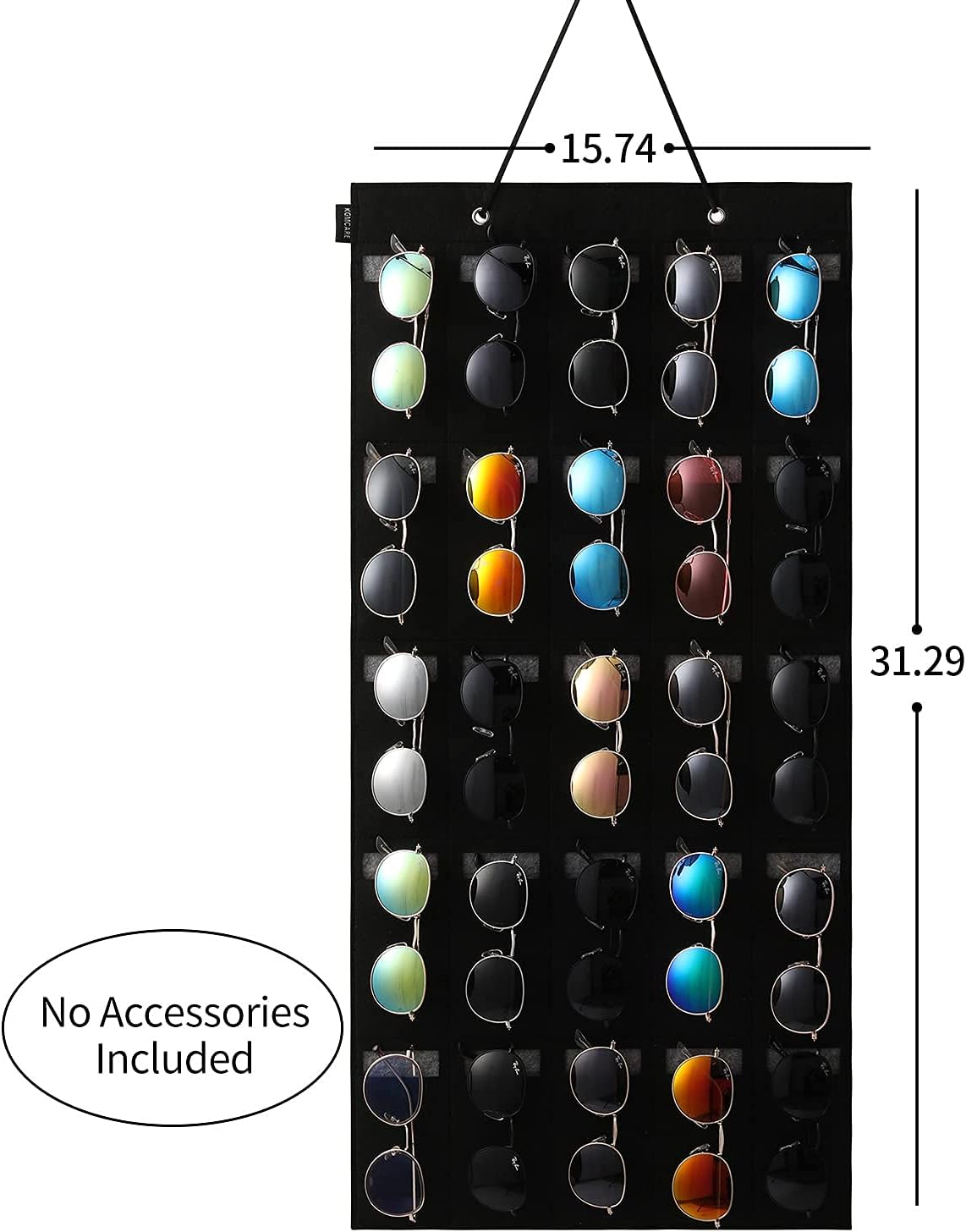 Sunglasses Organizer Storage, Hanging Eyeglasses Wall Pocket Mounted, 25 Slots, Large, Black
