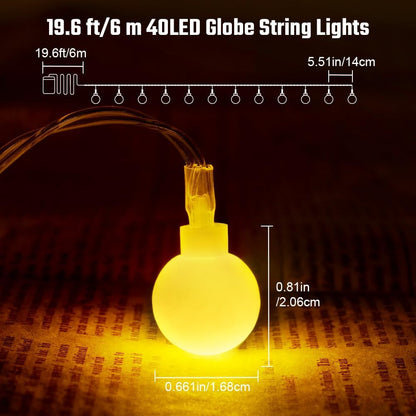 AUAUY 40 19.6FT 2 String Lights, LED String Lights Battery Operated Modes, Christmas Lights Bedroom, Waterproof Outdoor