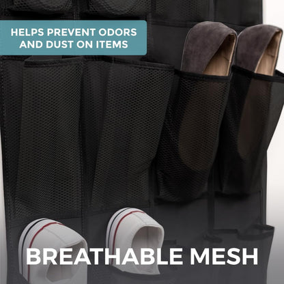 HOME GENIE Over The Door Shoe Organizer, 24 Breathable Mesh Pockets, Closet Rack Storage Holder