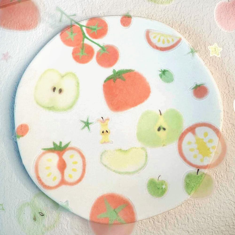Qojai 4 Rolls Washi Tape Set,Cute Washi Tape Stickers with Die Cutting,Cartoon Fruit PET Washi Tape,Self-Adhesive Waterproof PET Tape,DIY Crafts Decorative Tape for Journaling Scrapbooking Supplies