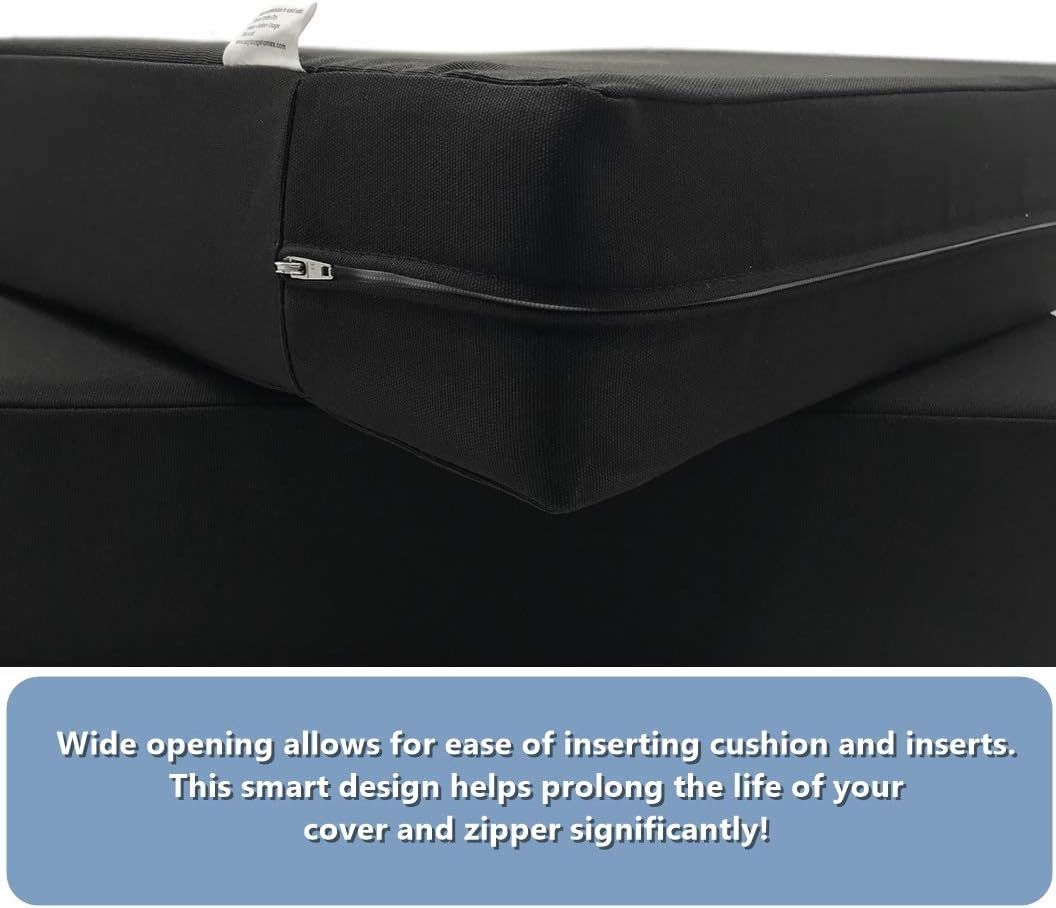 CozyLounge 24"x24"x4" (2 Indoor Outdoor Water Repellent High UV Resistant Patio Chair Cushion Cover (Just Black