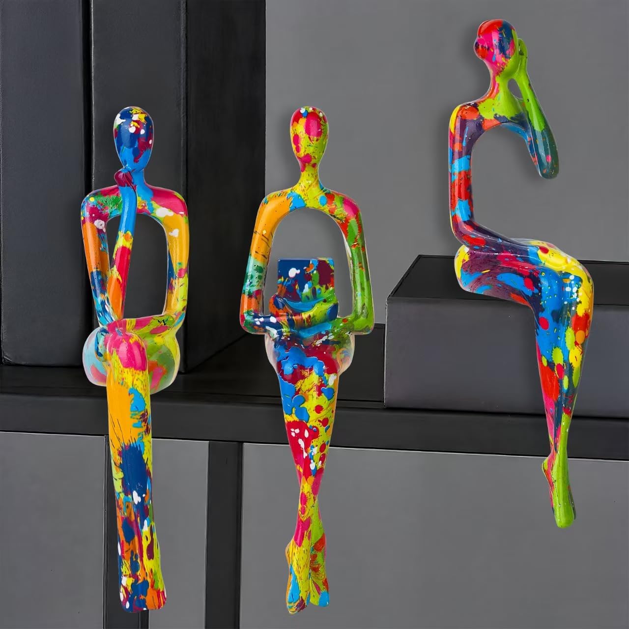 3Pcs Graffiti Thinker Statue Accents Reading Women Sculptures, Modern Aesthetic Figurine Decoration, Abstract Art