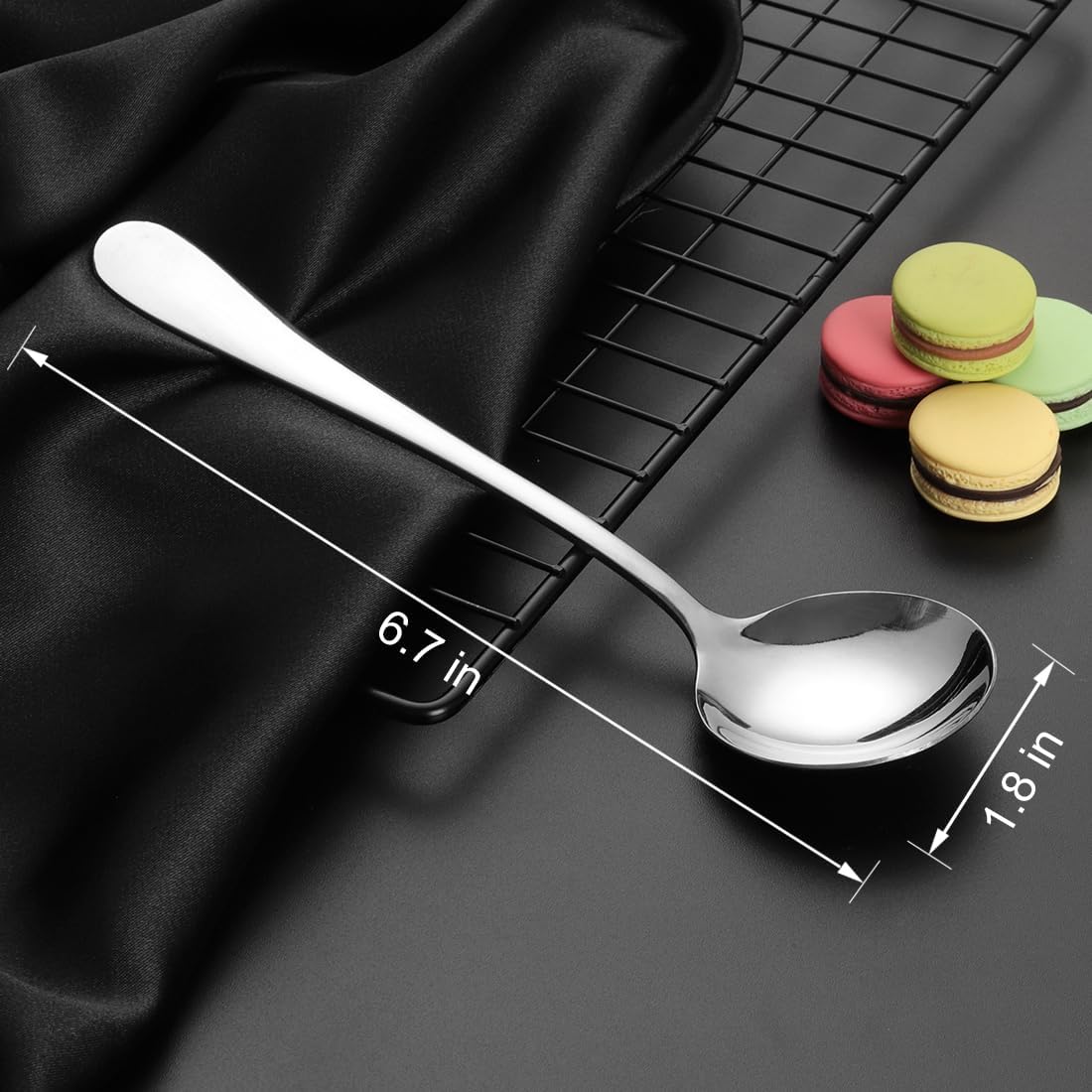 12-Pack Stainless Steel Soup Spoons, Round Cereal Spoon Dinner Spoons Set for Bouillon Dessert Ice Cream