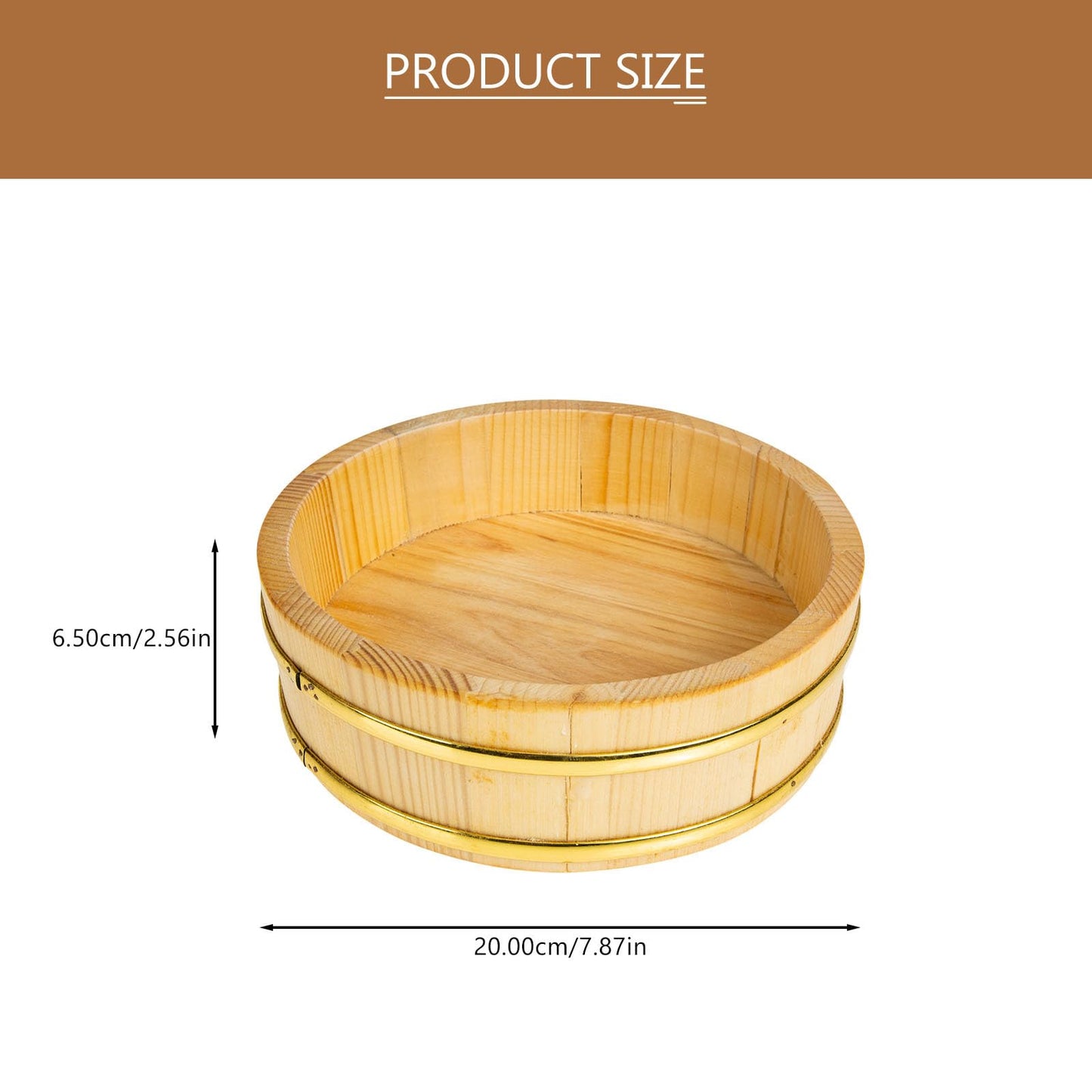 WATIIFUFU Japanese Sushi Bucket Wooden Rice Mixing Bowl Food Storage Container Compact 9.84X9.84X2.63In Lightweight for Sushi Bibimbap Serving and Home Cooking