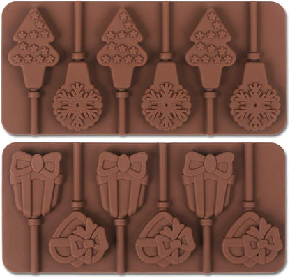6 Cavity Silicone Lollipop Mold, Christmas Candy Mold, Round, Stars & Hearts, Bowknots, Smile Faces Shape, 5 PCS, 130