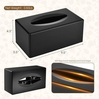 Y-in Hand Tissue Box Cover, Rectangular Facial Tissue Holder with Bottom, Decorative Storage Organizer Box for Bathroom Vanity, Countertops, Dressers, Night Stand, Parlors and Offices - Black