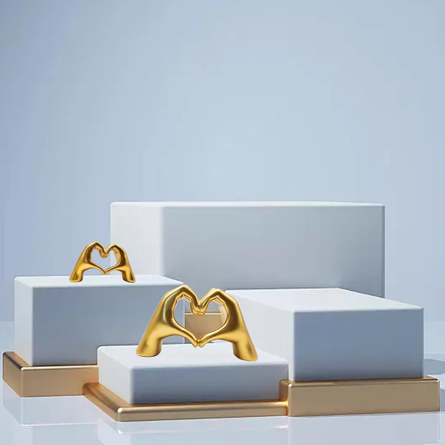 Oooct 2 Pack Gold Heart Hands Sculpture Decor, Resin Golden Modern Abstract Love Finger Statue, Gold Hand Model