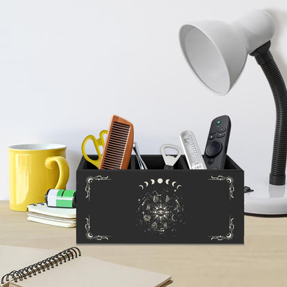 AQYIP Gothic Office Decor Black Wooden Pen Pencil Holder for Desk Accessories, Dark Gothic Witchy Aesthetic Wood Makeup Brush Toothbrush Holder Organizer for Vanity Bathroom