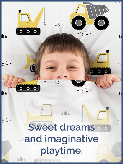 4 Set Set Kids Full Size Construction Bed Sheets - Piece Car Microfiber Sheet - Excavator Themed Bedding - Soft, Cute