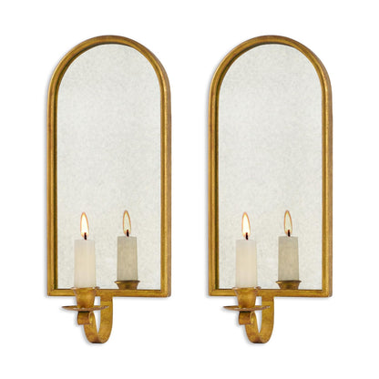 NIKKY HOME Antique Gold Wall Taper Candle Sconces Set of 2