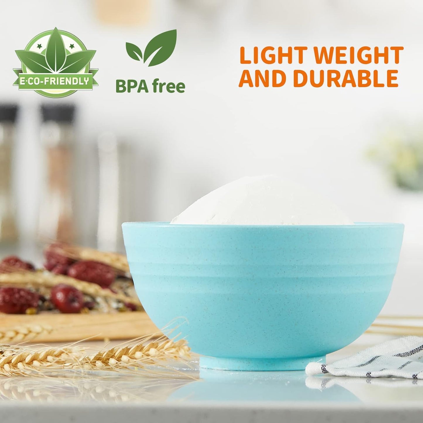 Unbreakable Cereal Bowls Set of 6, 24 OZ Wheat Straw Bowls, Microwave & Dishwasher Safe, Lightweight