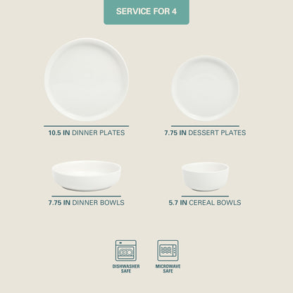 Gibson Home Oslo Dinnerware Set for 4, 16-Piece White Porcelain Plates and Bowls — Ceramic Dish Set | Microwave & Dishwasher Safe
