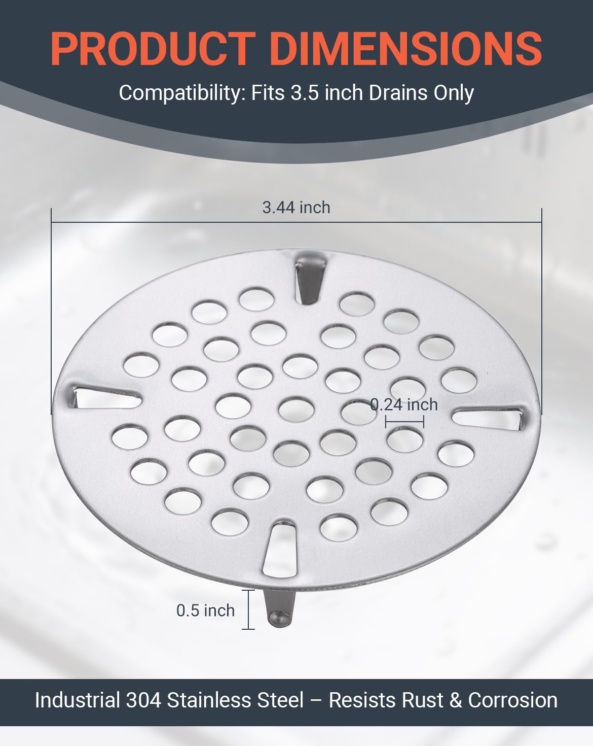 Phivan 3-1/2 Inch Commercial Sink Strainer - 304 Stainless Steel 41-Hole Clog-Free Drain Cover, Precision Fit for 3.5" Drains & 3 Compartment Sinks, Heavy-Duty for High-Volume Kitchens (3-Pack)