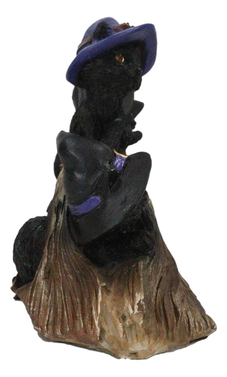 Ebros Gift Lifelike Witching Hour Halloween 5 Black Cats with Witch Hat Riding Long Magical Broomstick Figurine with Glass Eyes Witches Wicca Occult Feline Kittens Decor Figurine