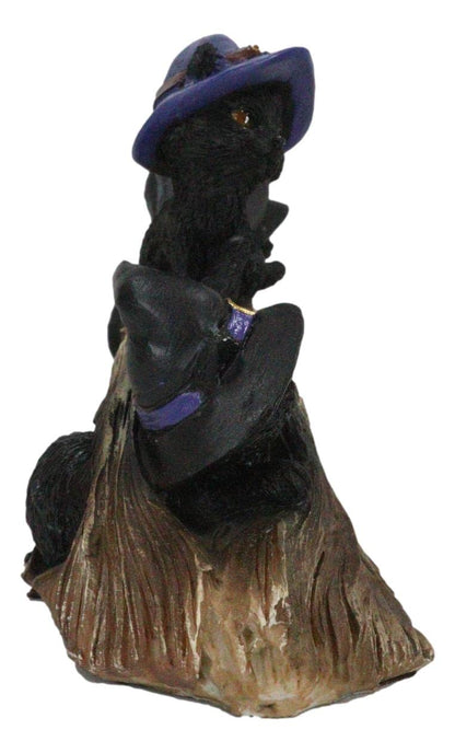 Ebros Gift Lifelike Witching Hour Halloween 5 Black Cats with Witch Hat Riding Long Magical Broomstick Figurine with Glass Eyes Witches Wicca Occult Feline Kittens Decor Figurine
