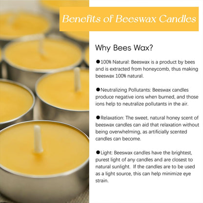 Beeswax Tea Candles in Cup, 24 Pcs, Natural Beeswax Tealight Candles with 4 Hours Burn Time for Home Decor, Air Purification, Honey Scent Pure Bees Wax Tea Light Candle